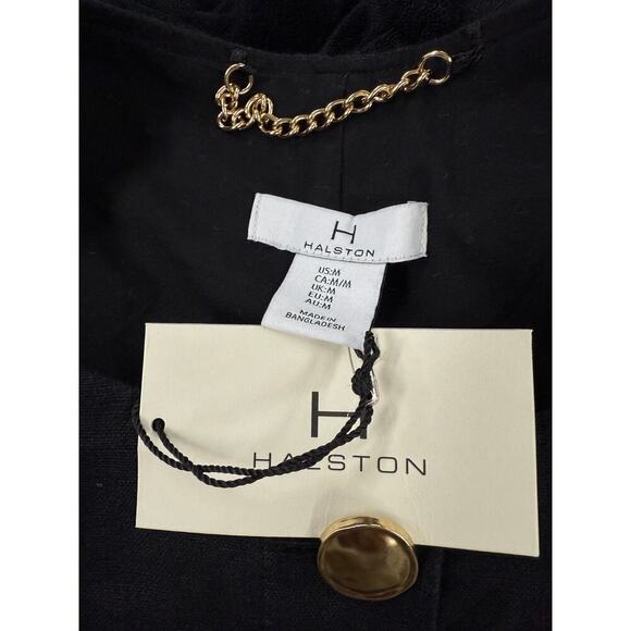 NEW H Halston black linen Cropped jacket Womens M Fab Gold Buttons - Picture 6 of 7